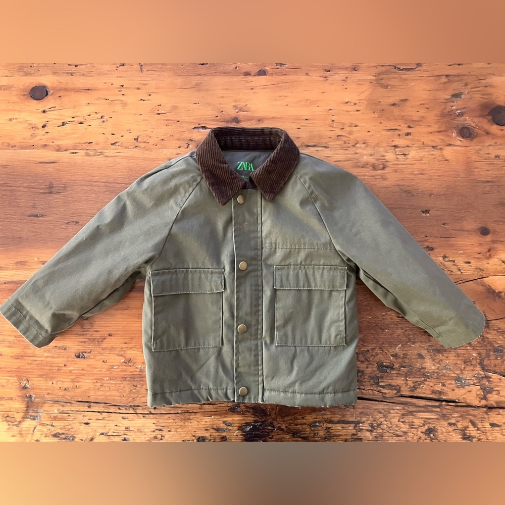 Zara Kids Green Jacket with Corduroy Collar 12-18 months